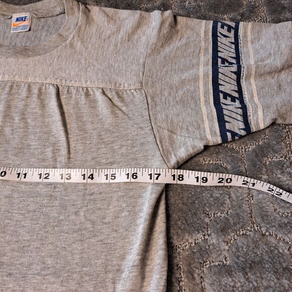 Vintage Gray NIKE Spell Out Striped Arm Logos T Shirt 70s 80s Sportswear Tag M - Picture 7 of 12